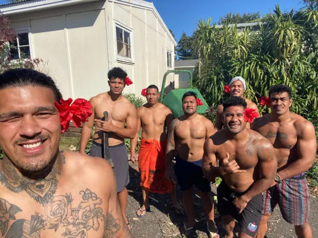 Some of the squad during their quarantine in Auckland