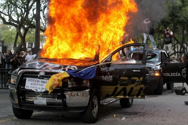 Police car on fire