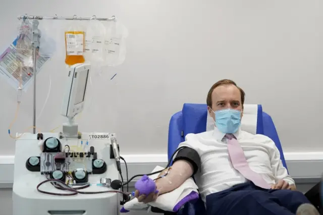 Matt Hancock donating some antibodies in his plasma earlier on Friday