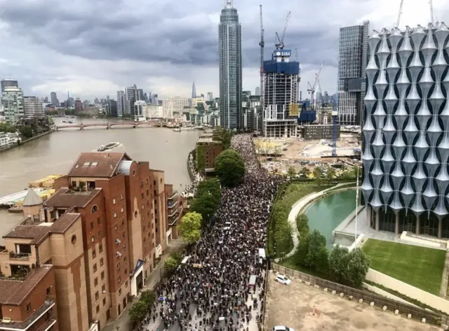 Protests outside the US Embassy in Nine Elms, London