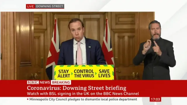 The UK daily briefing has just begun led by Matt Hancock