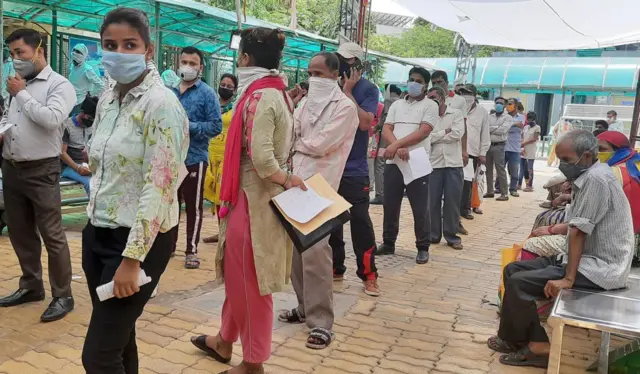 People lined up to register for COVID-19 tests at RML Hospital on June 5, 2020 in New Delhi, India.