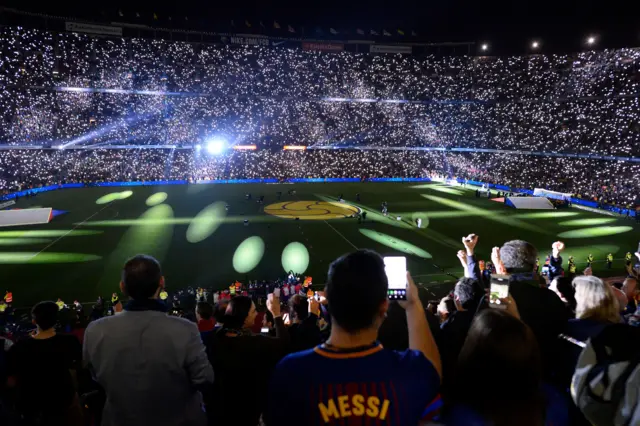 Barcelona fans attend a tribute match for Andre Iniesta