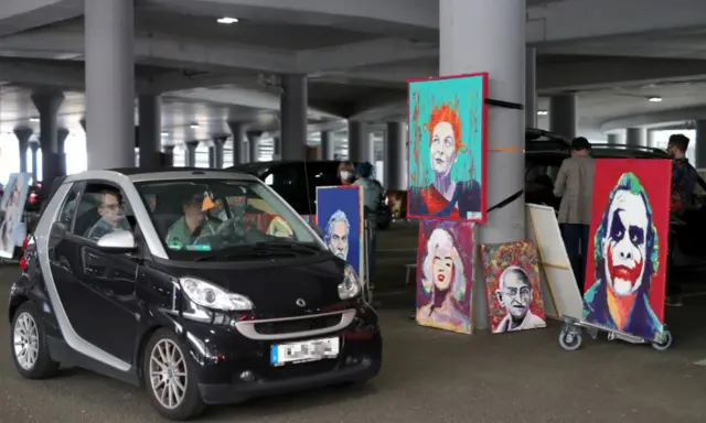 Car at car park drive-in gallery, Cologne/Bonn airport, 7 Jun 20