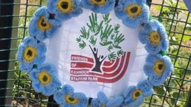 A close-up on one of the wreaths