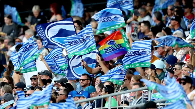 Blues fans during their match against the Lions at Eden Park on 14 March