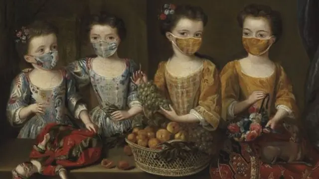 The daughters of Sir Matthew Decker, by Jan van Meyer, with the subjects wearing masks