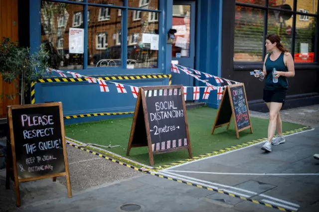 Restaurant with social distancing markings in London