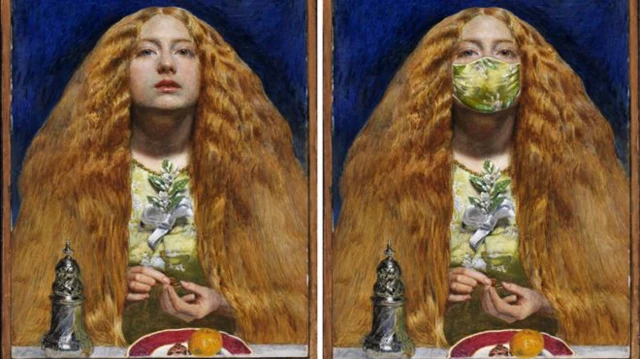 Pre-Raphaelite artist John Everett Millais’ The Bridesmaid with face mask