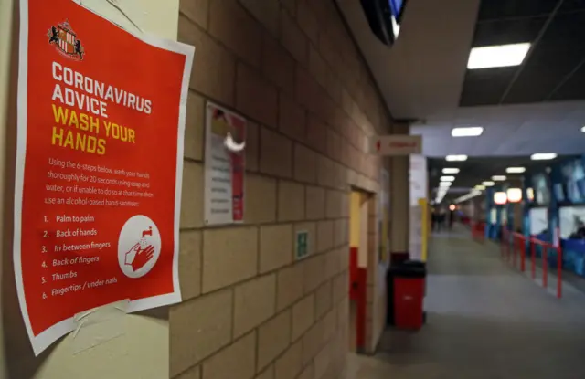 A Covid-19 poster at Sunderland in the English Football League