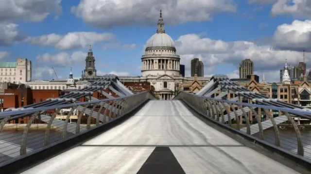 A deserted Millennium bridge in central London