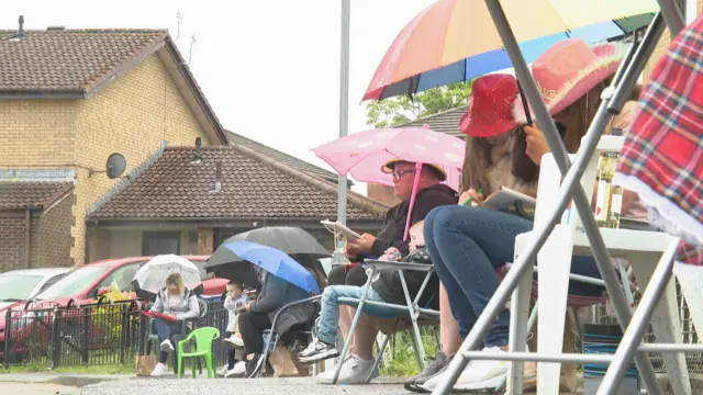 Residents playing bingo in the street