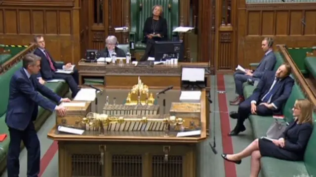 Gavin Williamson making announcement in Commons - Labour's Rebecca Long Bailey is seated on the right