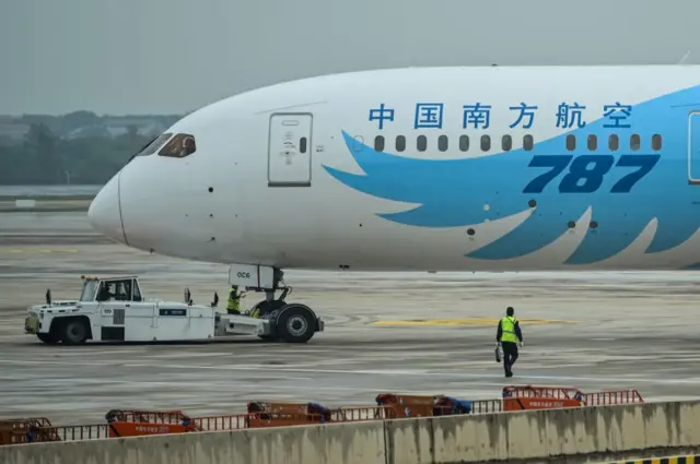 A plane at Tianhe Airport in Wuhan.