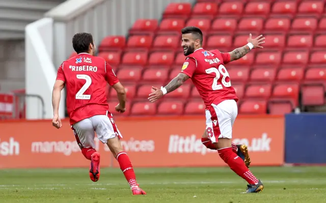 Tiago Silva celebrates his goal for Nottingham Forest