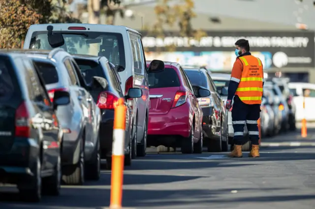 People queue up for tests at a pop-up clinic in Melbourne