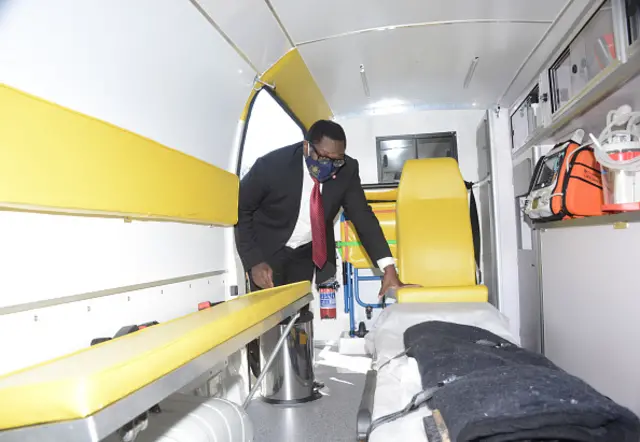 David Makhura inspects the interior of an ambulance