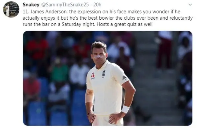 England's James Anderson likened to a club cricketer who also runs the bar and hosts a quiz night