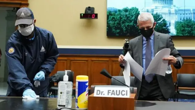 Dr Fauci (right) at a congressional committee last month