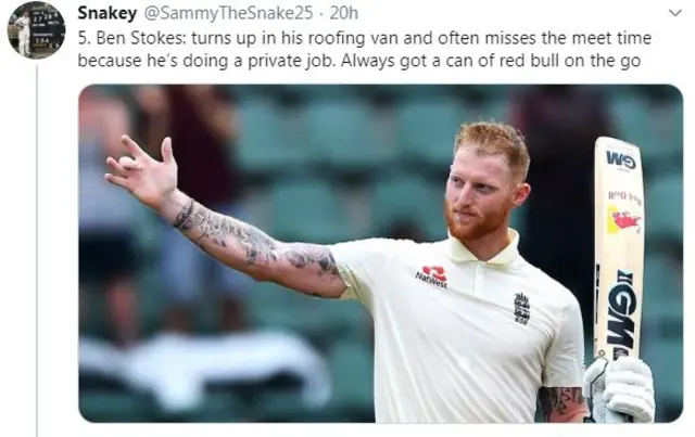 England's Ben Stokes likened to a club cricketers who is a roofer