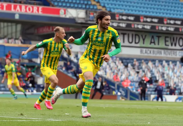 Filip Krovinovic celebrates his goal at Blackburn