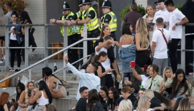 Large groups gathered in Cardiff Bay on Saturday