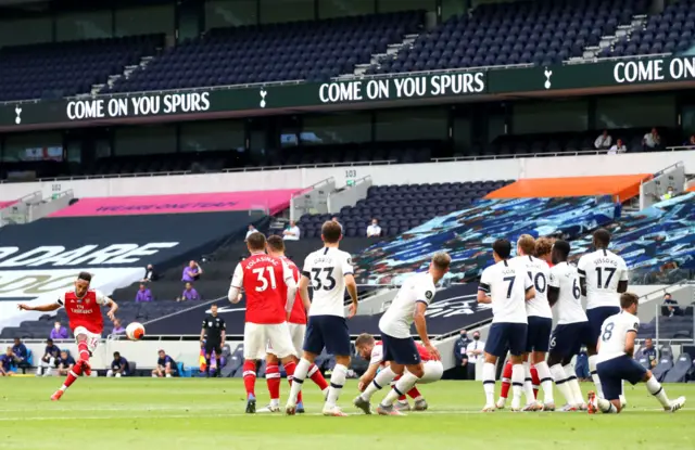 Pierre-Emerick Aubameyang of Arsenal takes a free kick