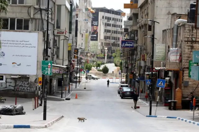 A general view from deserted streets during the first day of 3-day restriction in Ramallah, West Bank on May 23, 2020.