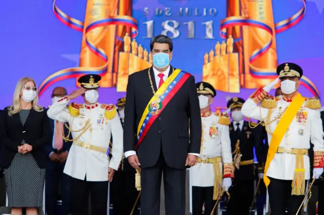 Venezuela's President Nicolás Maduro takes part in the Independence Day parade in Caracas, Venezuela July 5, 2020.