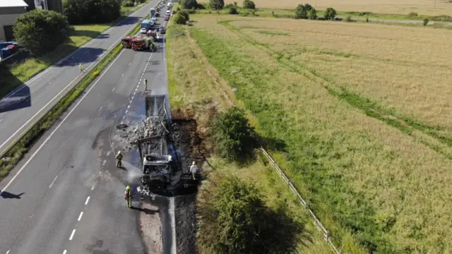 Lorry fire A15