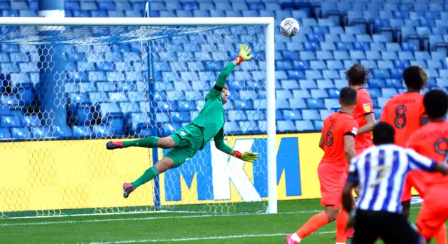 Jonas Lossl saves from Kadeem Harris