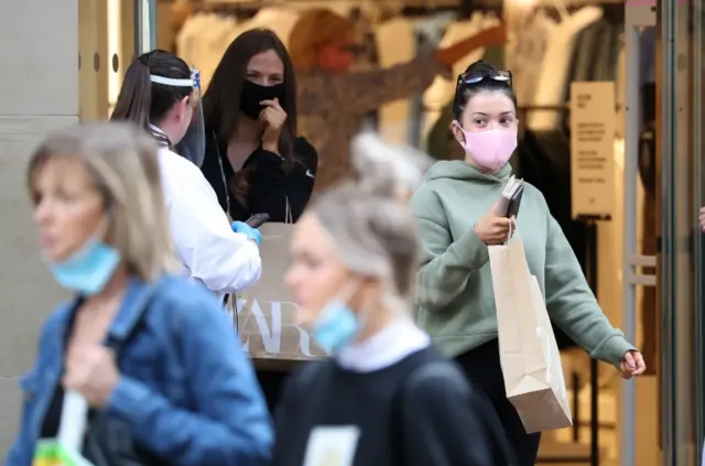 Shopper wearing face mask