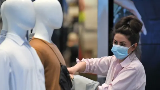 Shop worker wearing a face mask