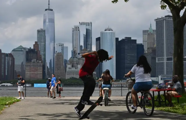 A teenager skateboards in New York. Photo: 15 July 2020