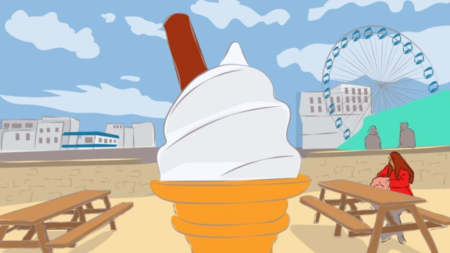 Illustration of an ice cream at the British seaside