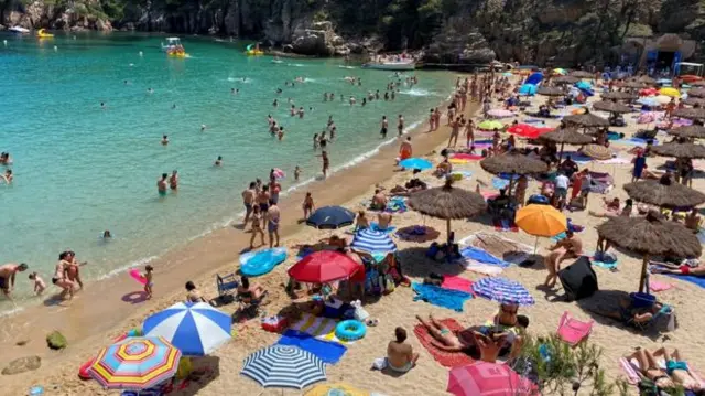 People sitting on a beach on a sunny day