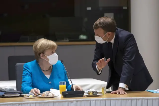 German Chancellor Angela Merkel with French President Emmanuel Macron