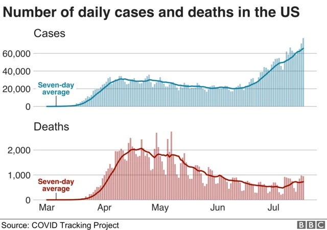 Cases and deaths in the US