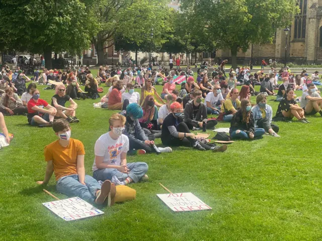 Trans rights activists on College Green in Bristol