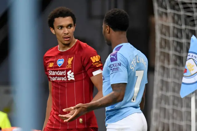 Liverpool's Trent Alexander-Arnold and Man City's Raheem Sterling