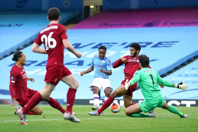 Raheem Sterling scores for Manchester City against Liverpool