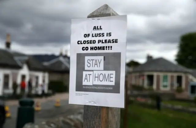 Notice telling visitors to stay away from Luss