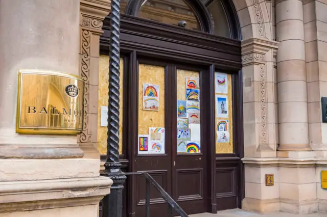 Balmoral Hotel entrance is boarded up