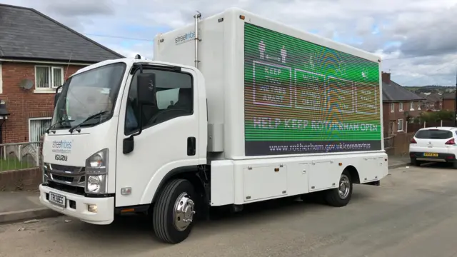 The truck with a message on the side