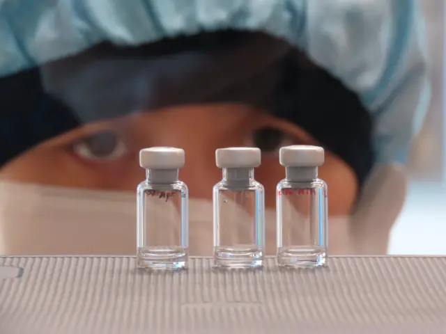 Vials of vaccine at the Clinical Biomanufacturing Facility in Oxford