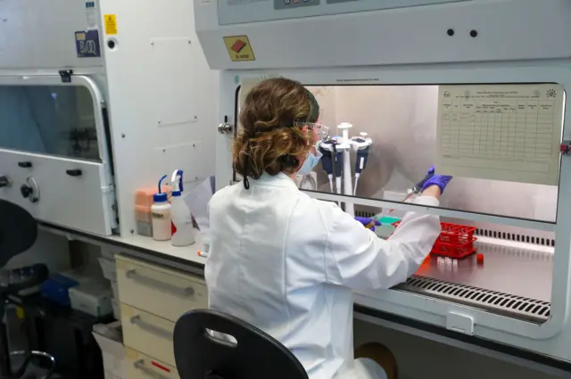 A scientist working at the Oxford Vaccine Group's laboratory at the Churchill Hospital