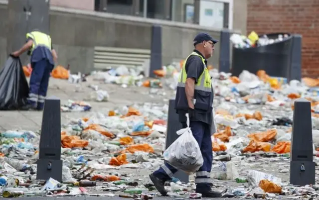 Council workers clean-up square