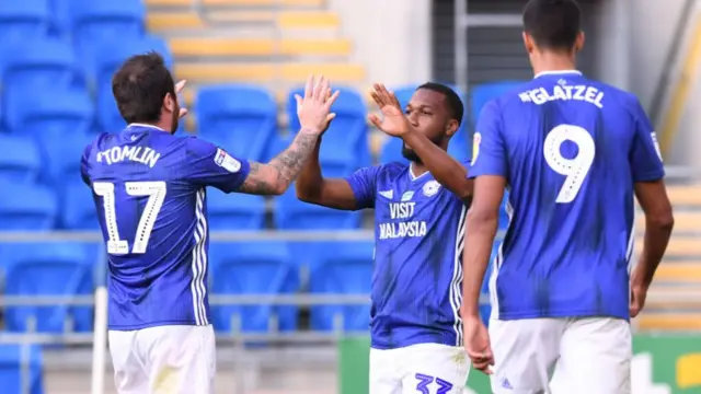 Junior Hoilett celebrates scoring for Cardiff City