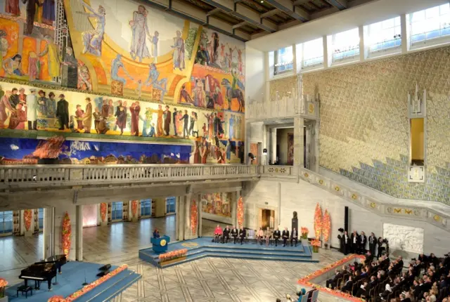 A ceremony is held at City Hall in Oslo