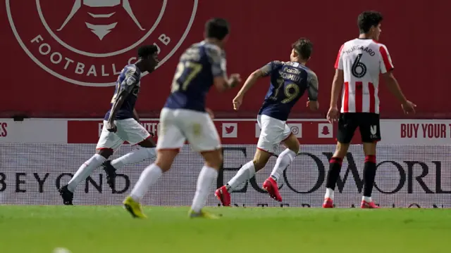 Barnsley celebrating their last minute goal